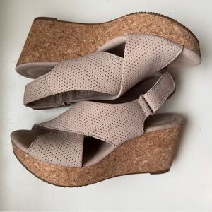 Clarks Collection Taupe Annadel Parker Wedge Sandals